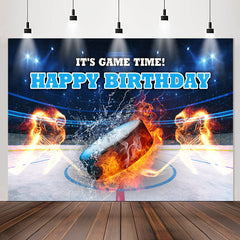 Lofaris Its Game Time Puck Sports Happy Birthday Backdrop