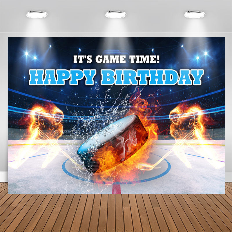 Lofaris Its Game Time Puck Sports Happy Birthday Backdrop