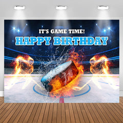 Lofaris Its Game Time Puck Sports Happy Birthday Backdrop