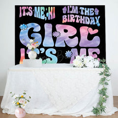 Lofaris Its Me Girl Floral Gradient Black Birthday Backdrop