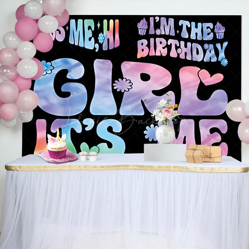 Lofaris Its Me Girl Floral Gradient Black Birthday Backdrop