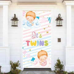 Lofaris Its Twins Pink Blue Stripe Baby Shower Door Cover