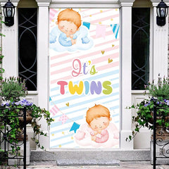 Lofaris Its Twins Pink Blue Stripe Baby Shower Door Cover