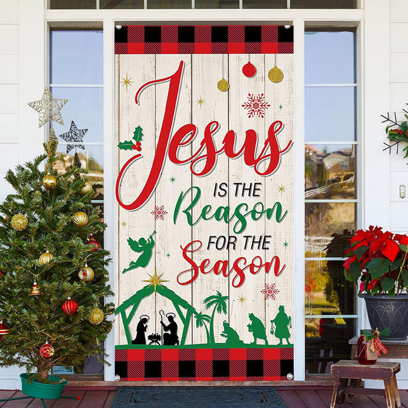 Lofaris Jesus Red Grid White Board Christmas Door Cover