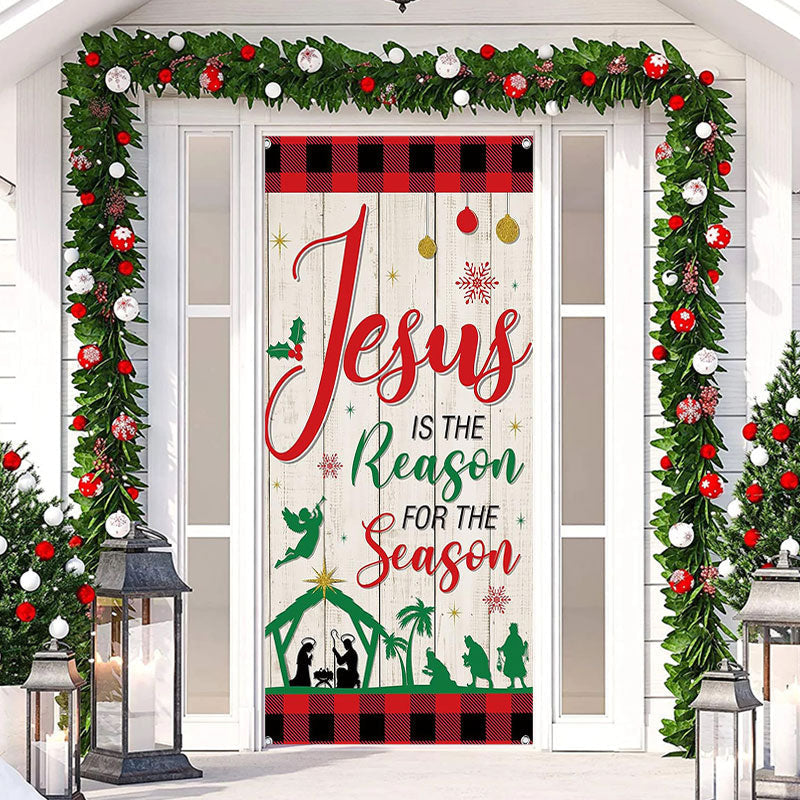 Lofaris Jesus Red Grid White Board Christmas Door Cover