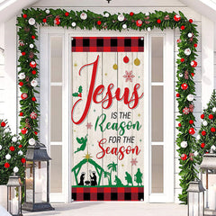 Lofaris Jesus Red Grid White Board Christmas Door Cover