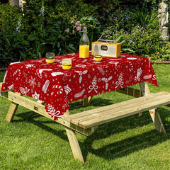 Lofaris Jingle Bell Candy Cane Snow Red Christmas Tablecloth