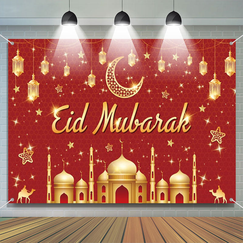 Lofaris Jubilant Red Gold Dome Crescent Eid Mubarak Backdrop