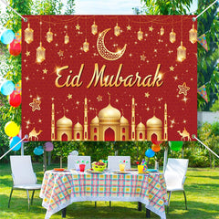 Lofaris Jubilant Red Gold Dome Crescent Eid Mubarak Backdrop