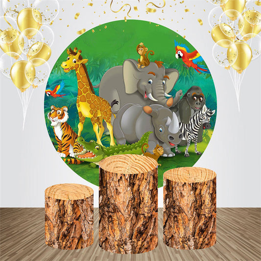 Lofaris Jungle Animal Safari Round Backdrop Kit For Birthday