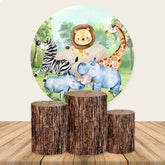 Lofaris Jungle Animals And Green Forest Round Birthday Backdrop Kit
