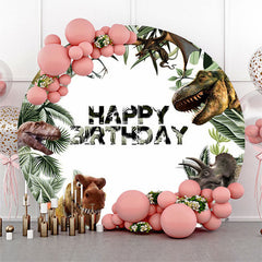 Lofaris Jungle Leaves And Dinosaurs Round Birthday Backdrop