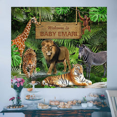 Lofaris Jungle Safari Wild Animal Custom Baby Shower Backdrop