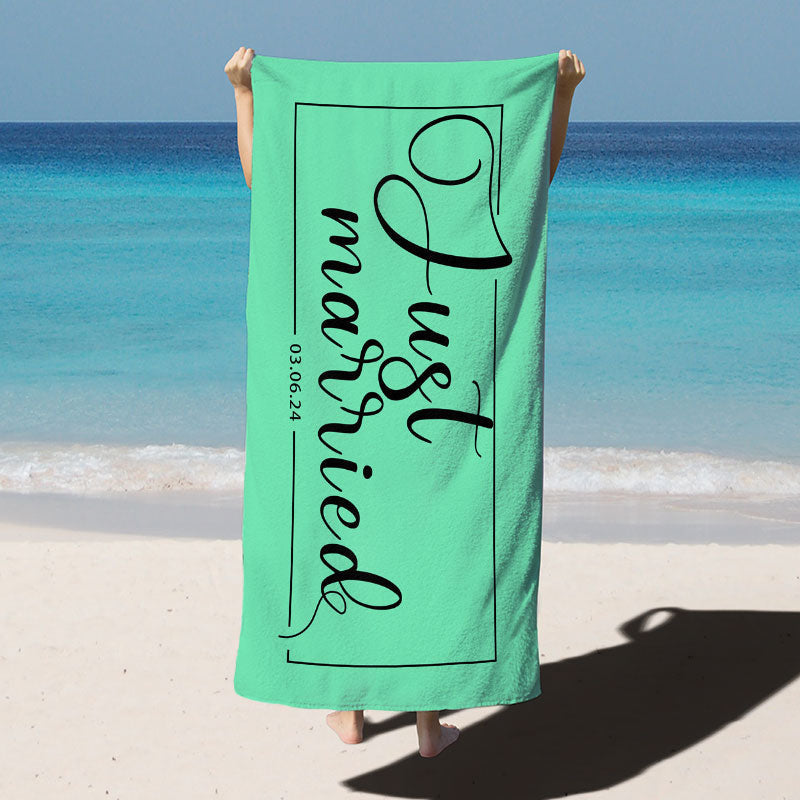Lofaris Just Married Honeymoon Custom Name Beach Towel