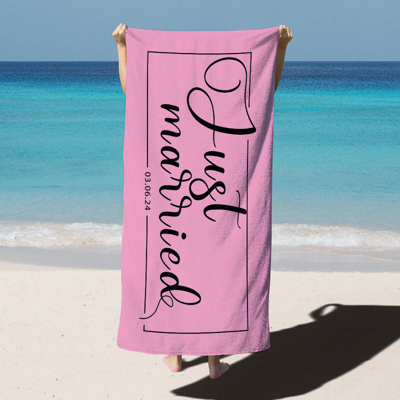 Lofaris Just Married Honeymoon Custom Name Beach Towel