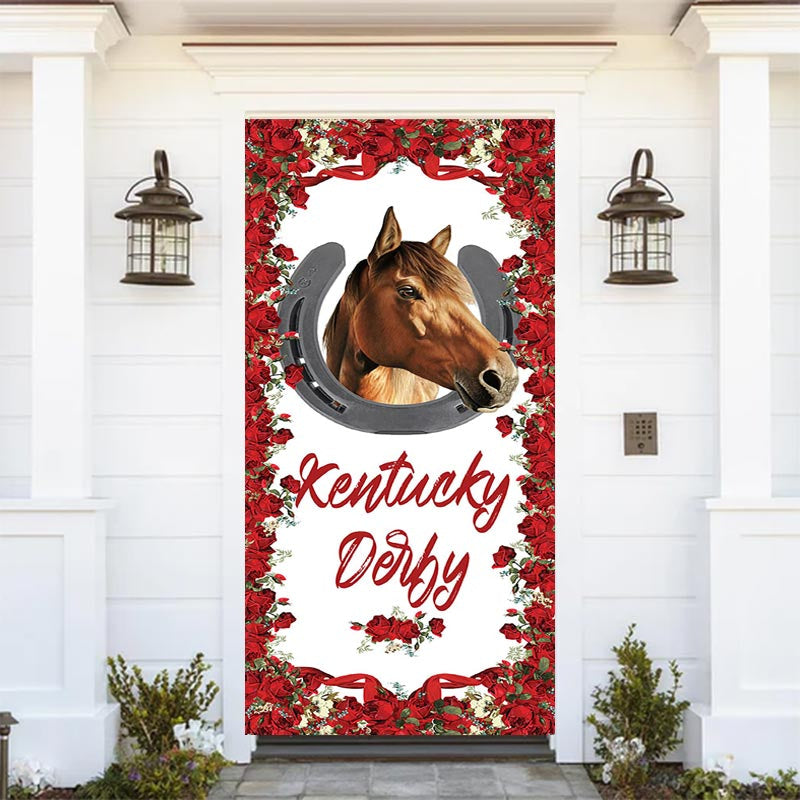 Lofaris Kentucky Derby Horse Racing Red Roses Door Cover