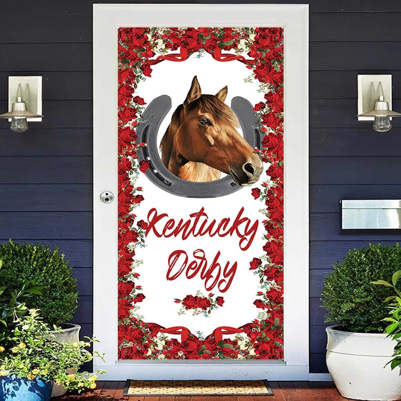 Lofaris Kentucky Derby Horse Racing Red Roses Door Cover