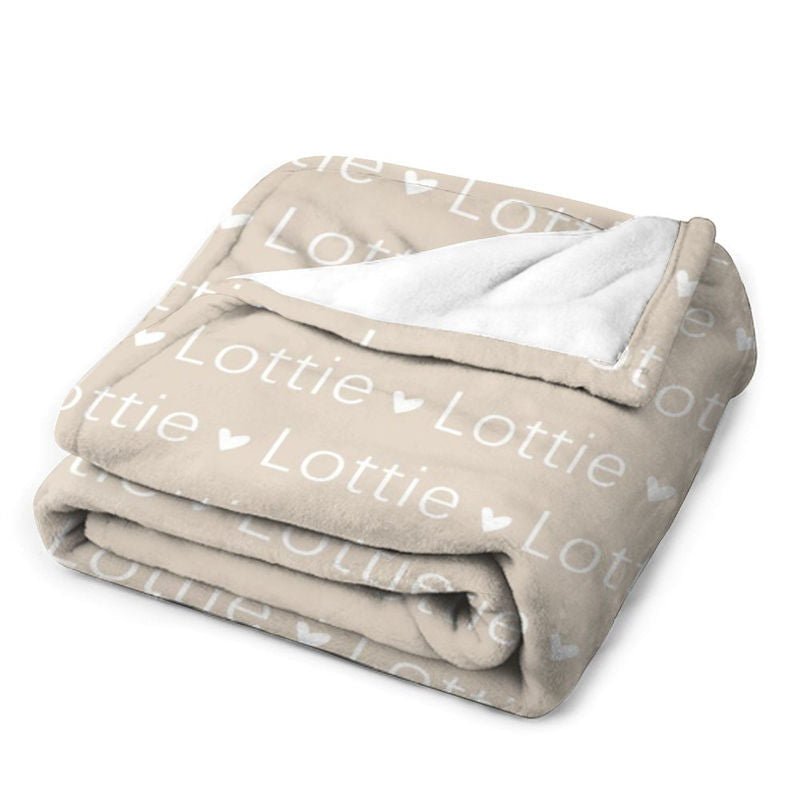 Lofaris Khaki Custom Name Heart Repeat Soft Gift Blanket