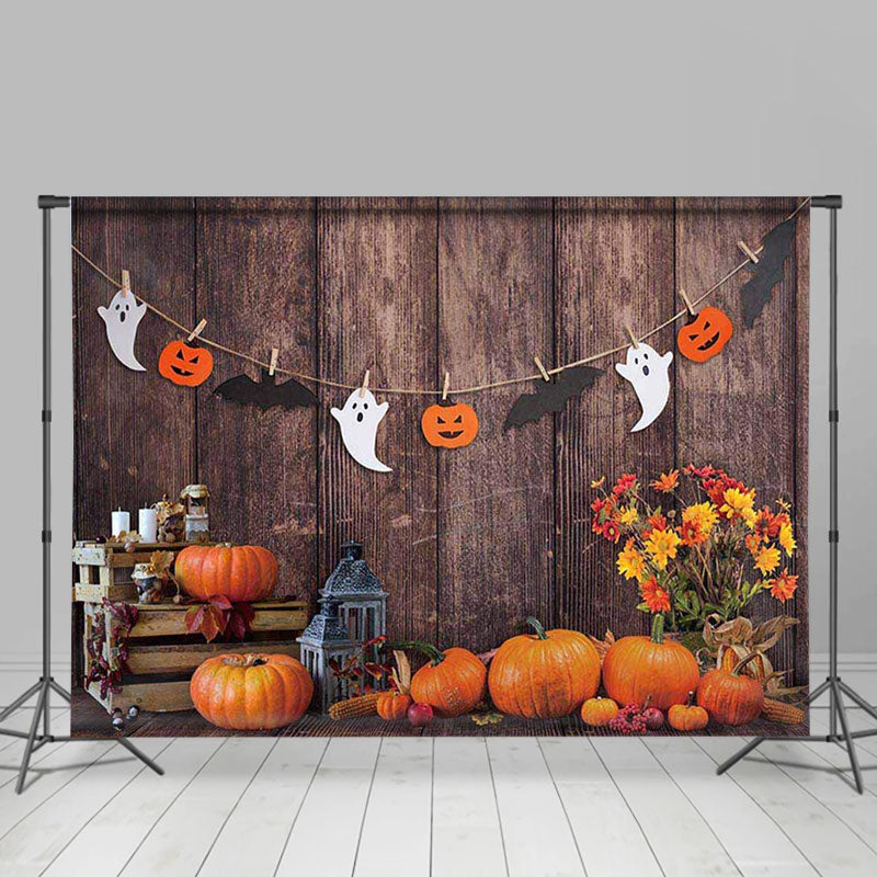 Lofaris Kids Pumpkin Halloween Autumn Brown Wood Backdrop