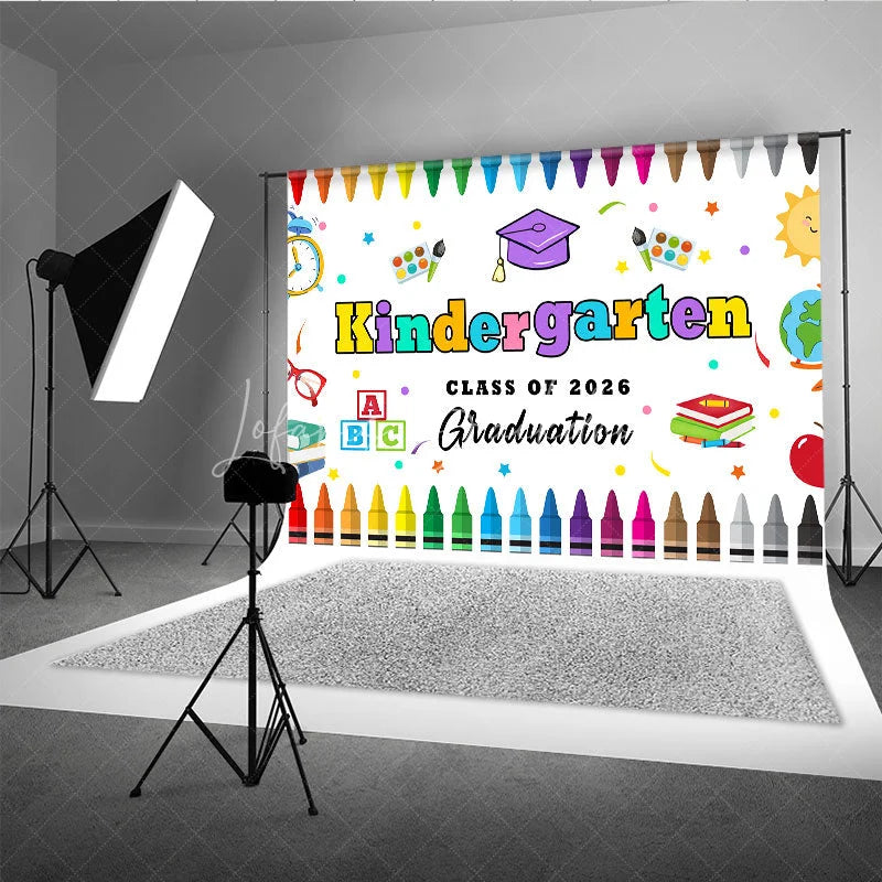 Lofaris Kindergarten Colored Crayon Kids Graduation Backdrop