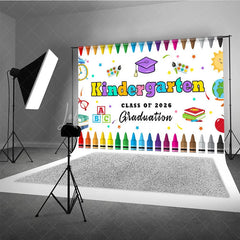 Lofaris Kindergarten Colored Crayon Kids Graduation Backdrop