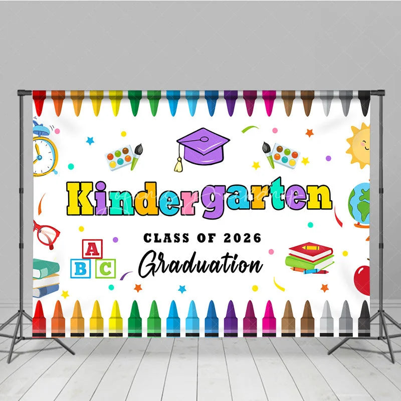 Lofaris Kindergarten Colored Crayon Kids Graduation Backdrop
