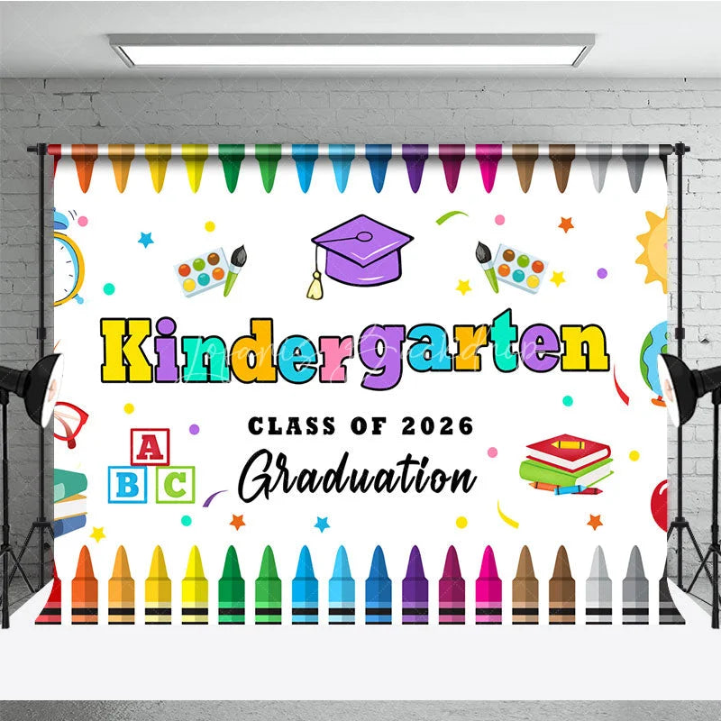Lofaris Kindergarten Colored Crayon Kids Graduation Backdrop