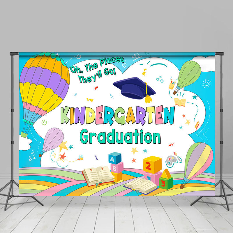Lofaris Kindergarten Hot Air Balloon Kid Graduation Backdrop