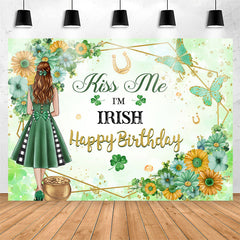 Lofaris Kiss Me Im Irish Floral Green Girl Birthday Backdrop
