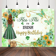 Lofaris Kiss Me Im Irish Floral Green Girl Birthday Backdrop