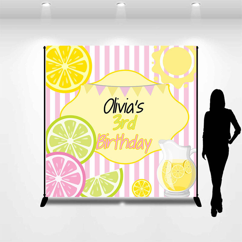 Lofaris Kiwi Orange Juicy Stripe Custom 3rd Birthday Backdrop