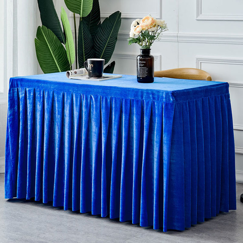 Lofaris Lake Blue Fitted Velvet Rectangle Table Skirts Cover