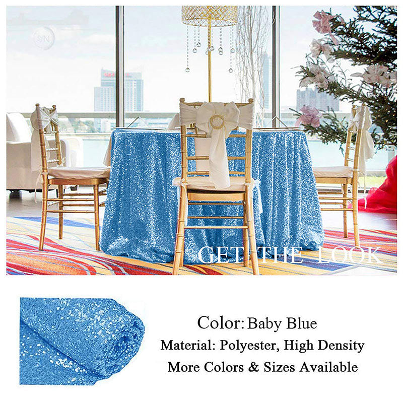 Lofaris Lake Blue Glitter Sequin Banquet Round Table Cover