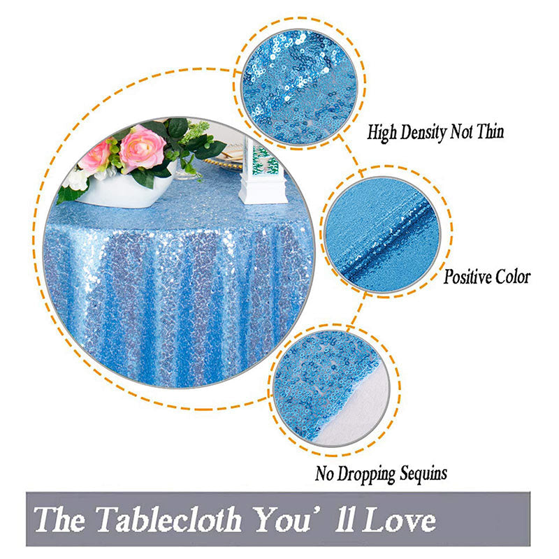 Lofaris Lake Blue Glitter Sequin Banquet Round Table Cover