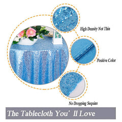 Lofaris Lake Blue Glitter Sequin Banquet Round Table Cover