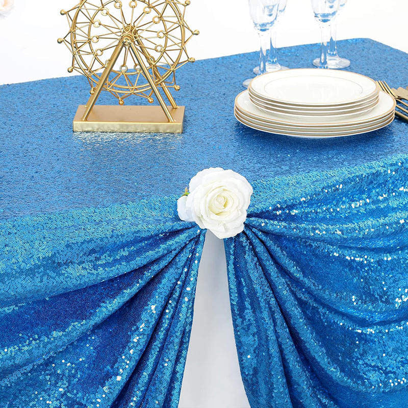 Lofaris Lake Blue Sequin Glitter Rectangle Banquet Tablecloth