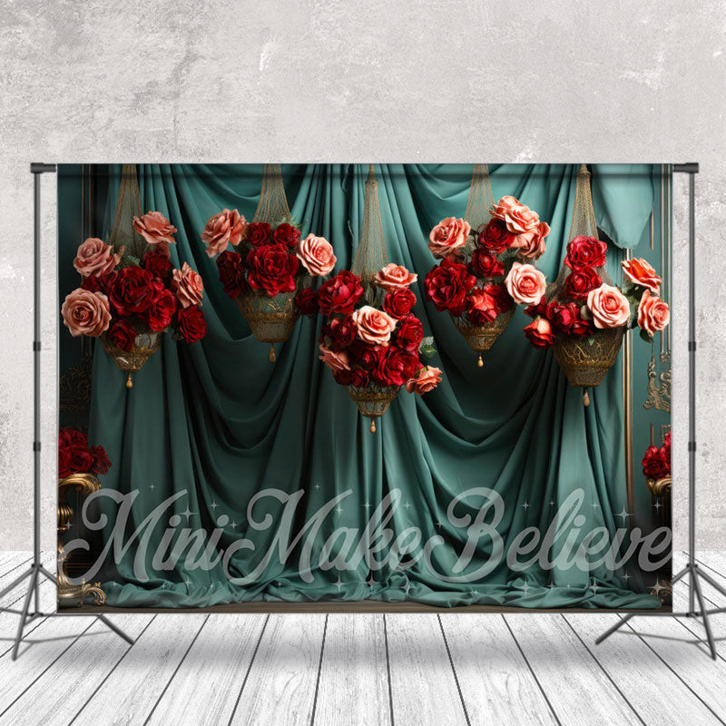 Lofaris Lake Green Curtain Roses Basket Floral Backdrop