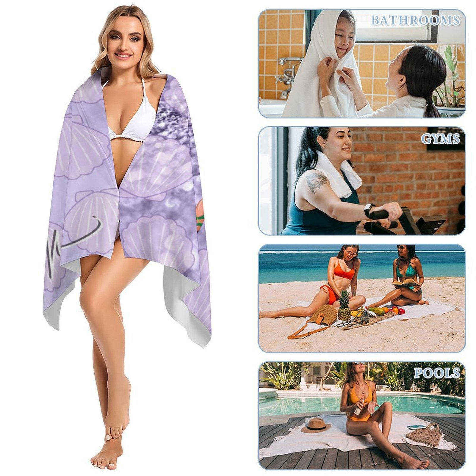 Lofaris Lavender Glitter Shell Custom Photo Beach Towel