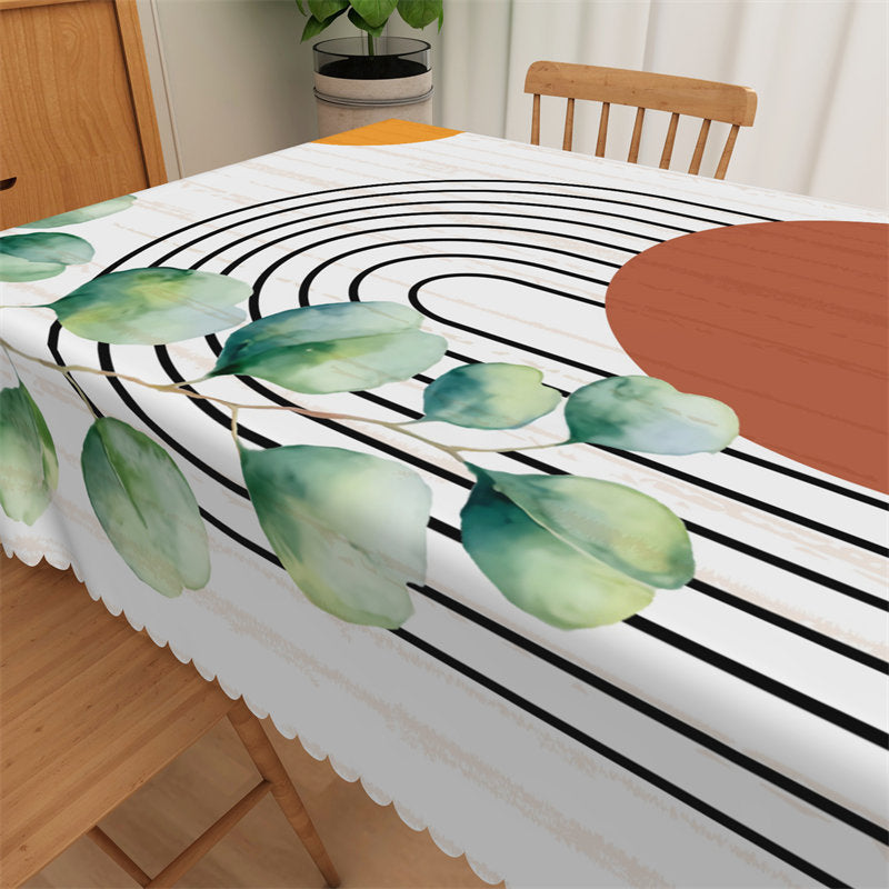 Lofaris Leaves Arch Lines Artistic Pattern White Tablecloth