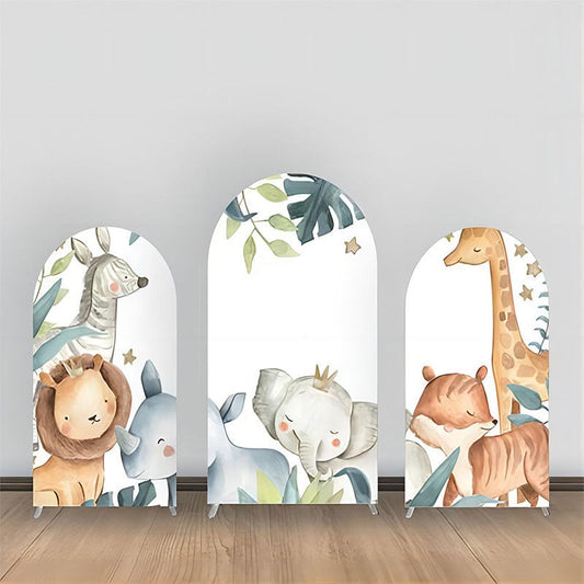 Lofaris Leaves Cute Wild Animals Birthday Arch Backdrop Kit