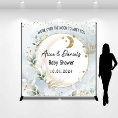 Lofaris Leaves Moon Twins Custom Name Baby Shower Backdrop
