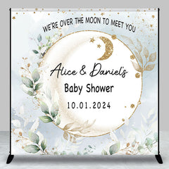 Lofaris Leaves Moon Twins Custom Name Baby Shower Backdrop