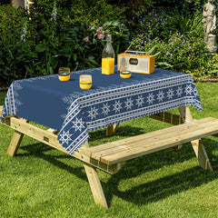 Lofaris Leaves Pattern Navy Blue Tablecloth For Kitchen Decor