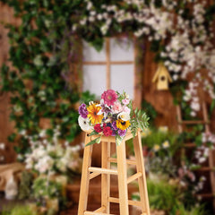 Lofaris Leaves White Flower Wood Window Spring Backdrop