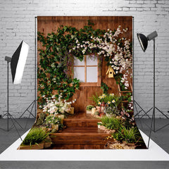 Lofaris Leaves White Flower Wood Window Spring Backdrop