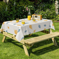 Lofaris Leaves Yellow Blue Modern White Rectangle Tablecloth