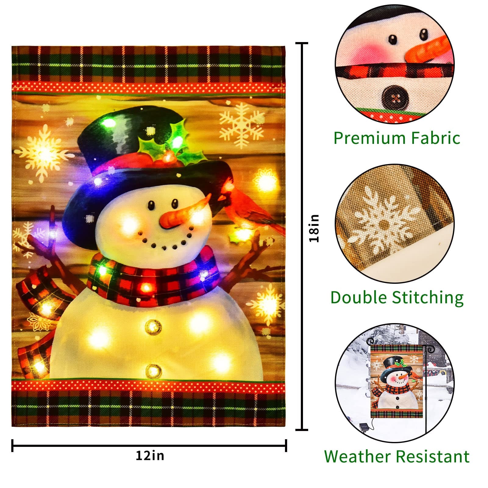 Lofaris LED Lighted Snowman Plaid Christmas Garden Flag