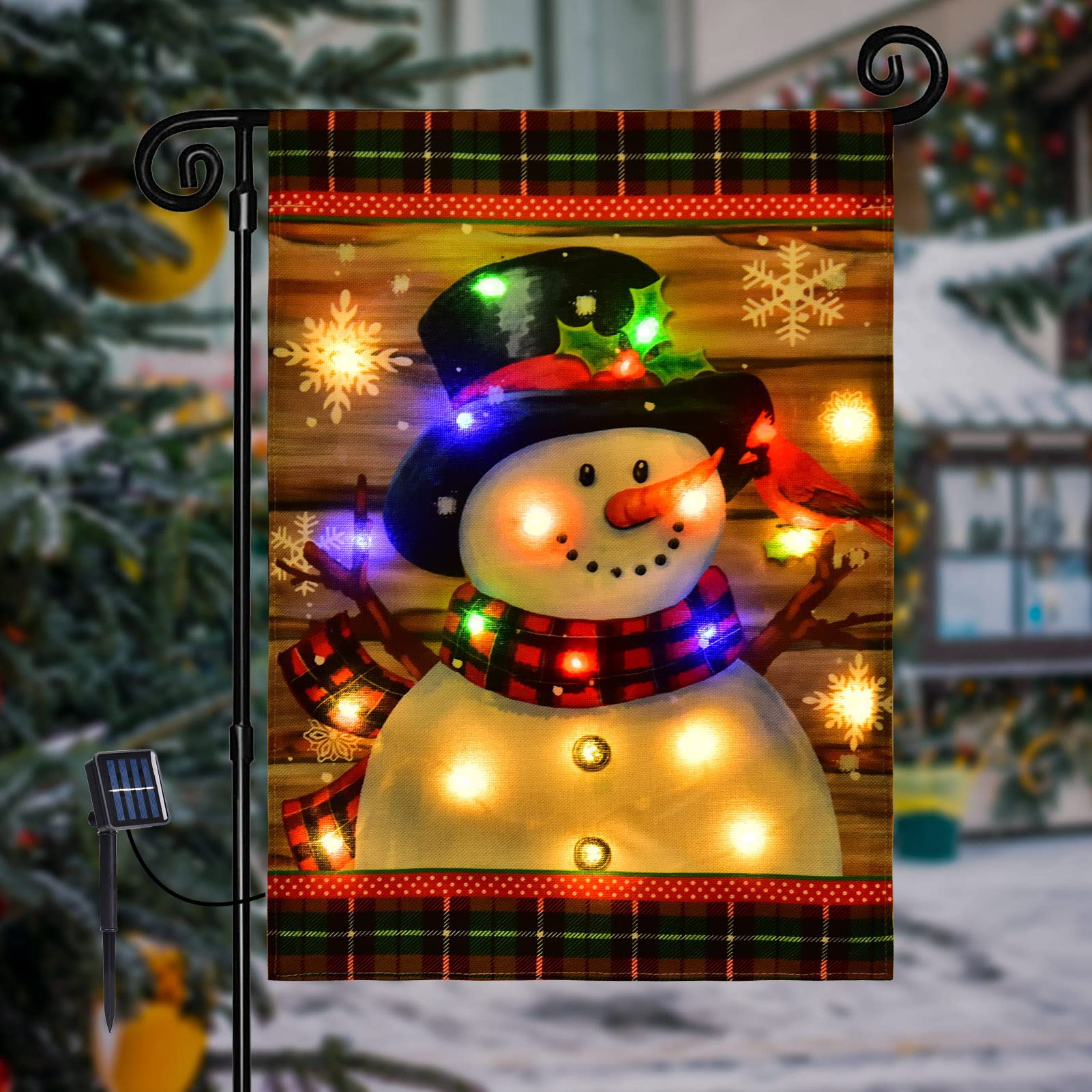 Lofaris LED Lighted Snowman Plaid Christmas Garden Flag