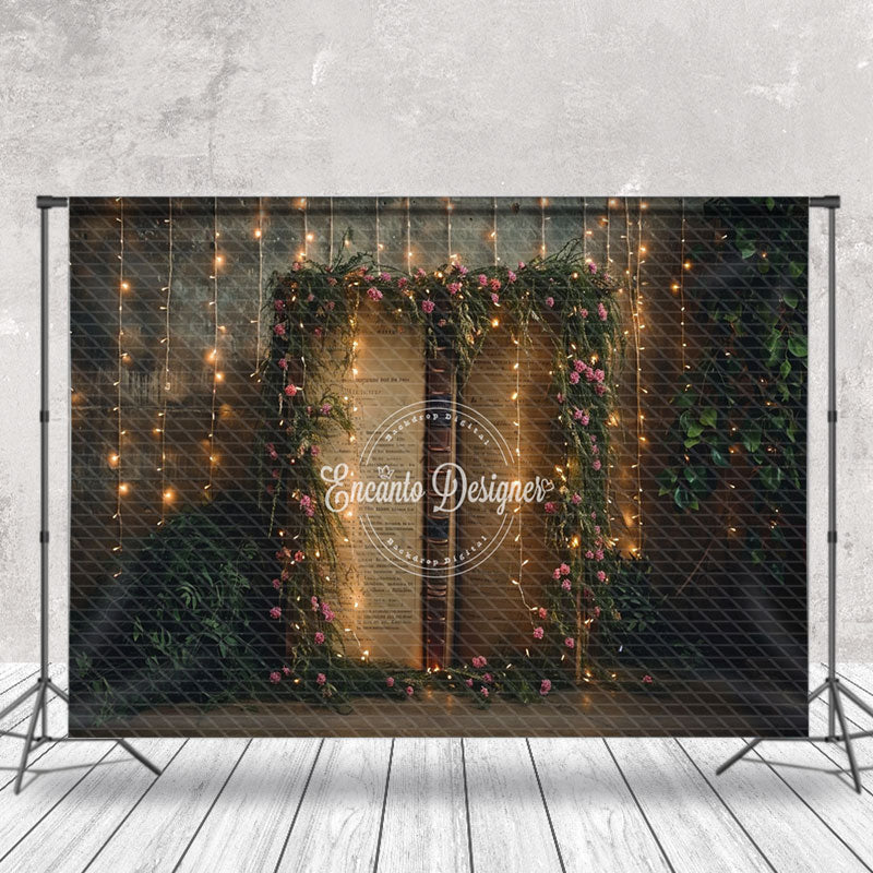 Lofaris LED Lights And Flowers Surrounded Book Photo Backdrop