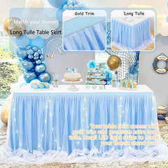 Lofaris LED Lights Blue Tulle Banquet Table Skirt Tablecloth